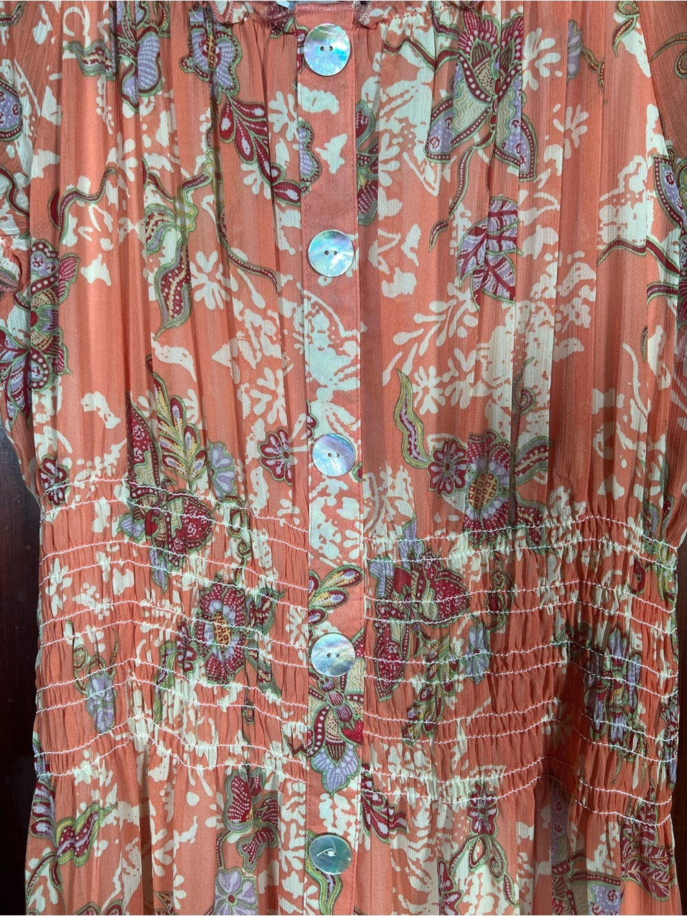 NWT Figueroa & Flower Tiered Coral Maxi Butterfly Botanical Dress L - Picture 5 of 13